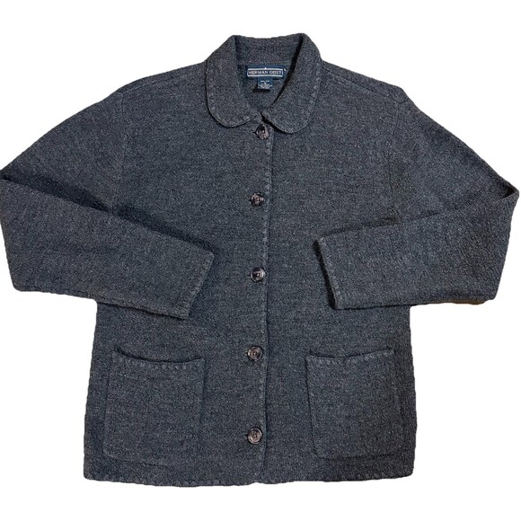Vintage Herman Geist Sweater Womens Medium Gray 100% Wool Cardigan Long Sleeve - Picture 1 of 7